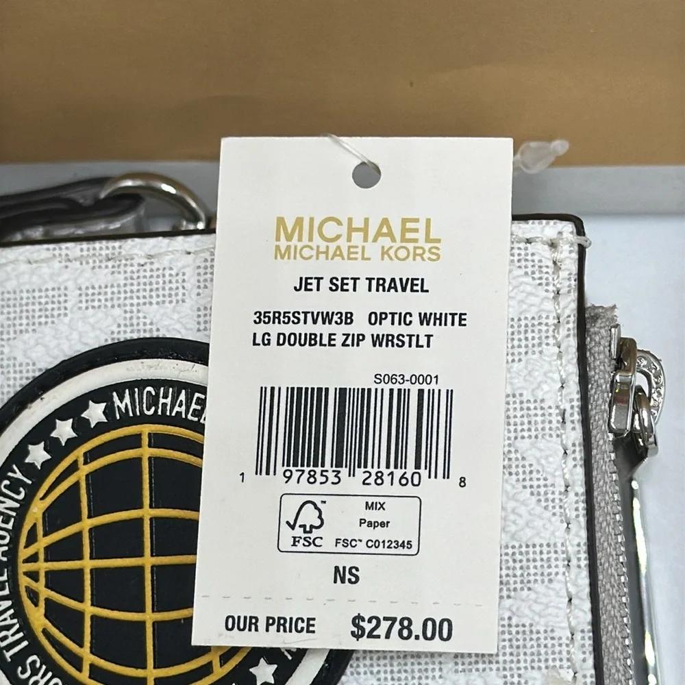 Michael kors Jet Set Travel Large Embellished Signature Logo Wristlet Optic Whit